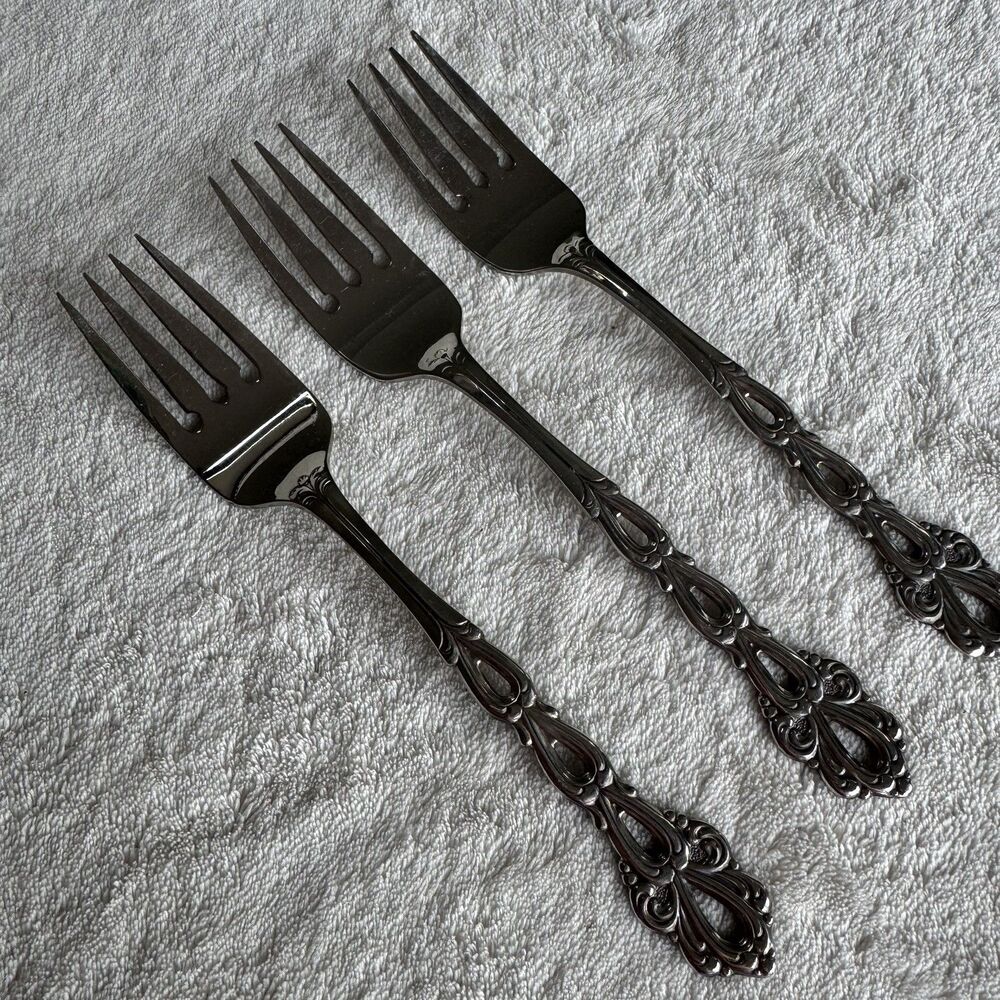 Three Oneida Community Stainless CHANDELIER Pattern 6 7/8" SALAD FORKS, 3 - MCM